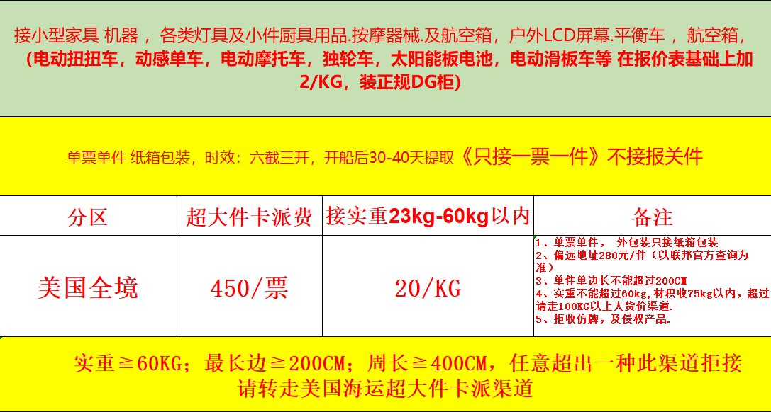 美国超大件海运价格